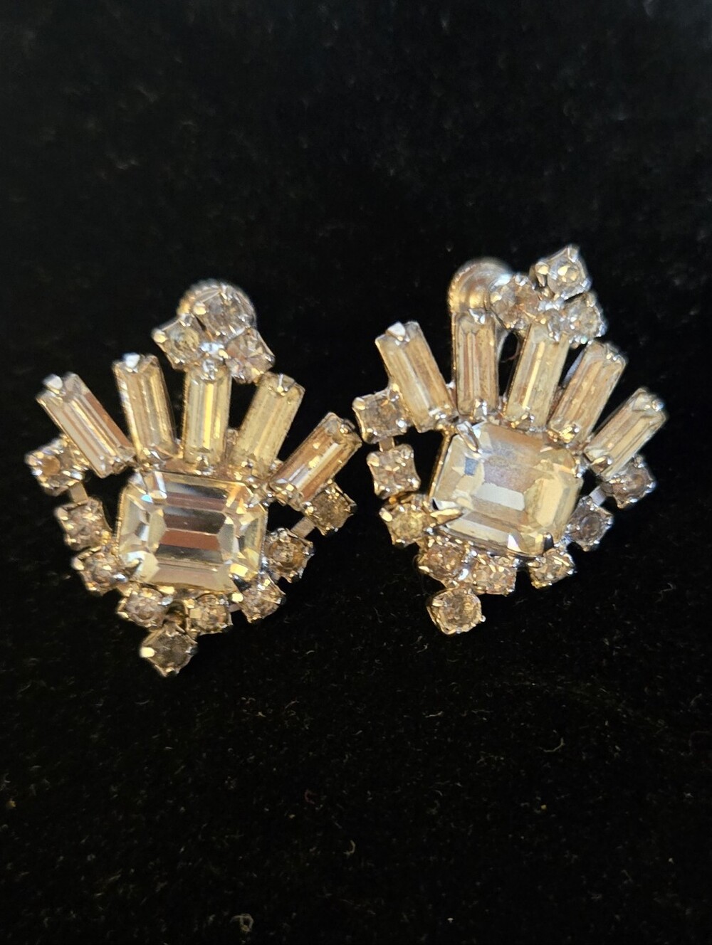 Silver-Tone Clear Crystal Cluster Screw Back Earrings